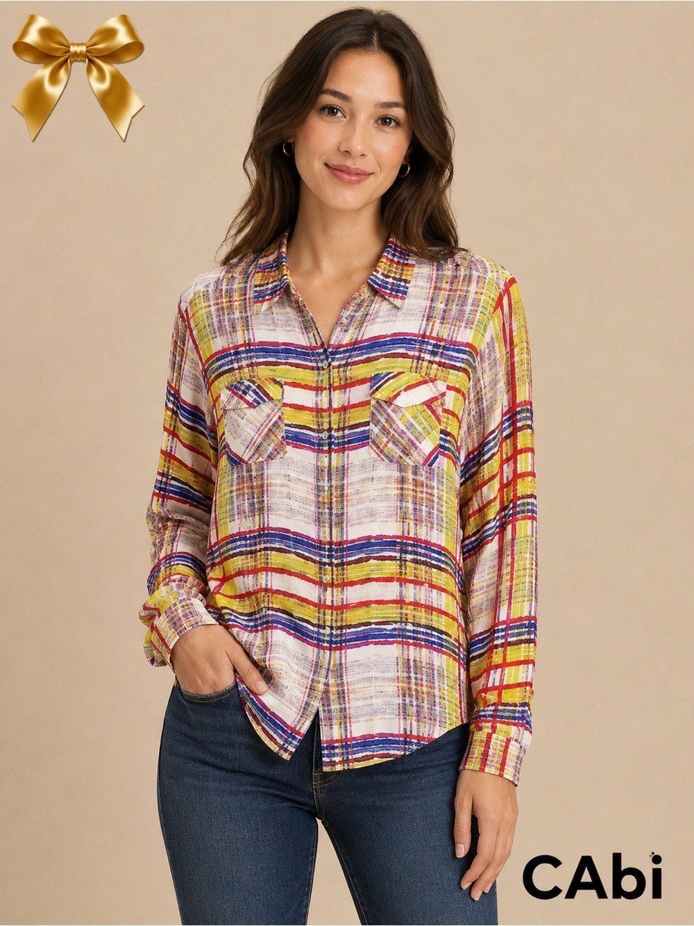 CABI Cirque 797 Plaid Button Down Blouse Size Small